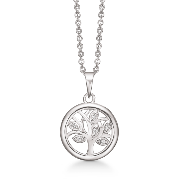 Støvring livets träd halsband i silver, med zirkonstenar - 42-45 cm