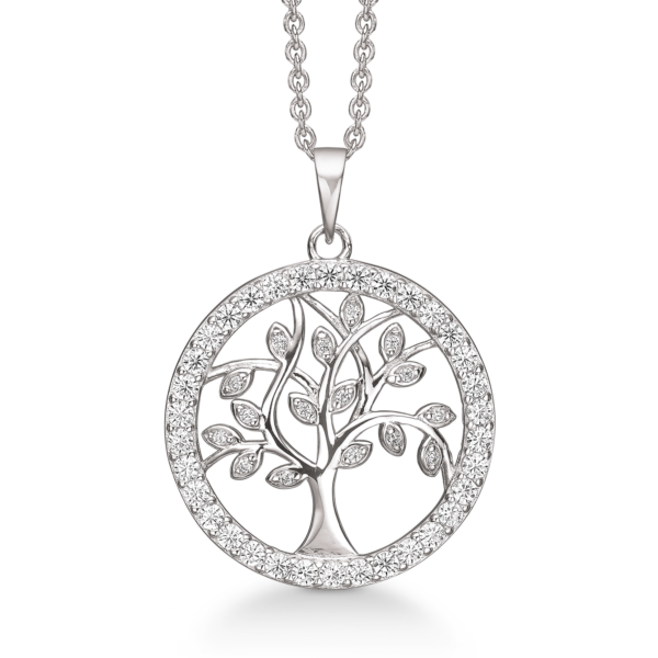 Støvring livets träd halsband i silver, med zirkonstenar - 42-45 cm