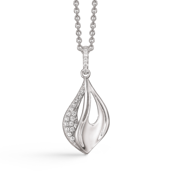 Silverhalsband droppe glänsande på ena sidan och med zirconia på andra sidan