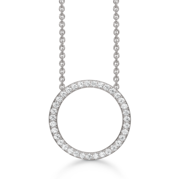 Silverhalsband rhodinerad cirkel med facetterad zirkon i kanten