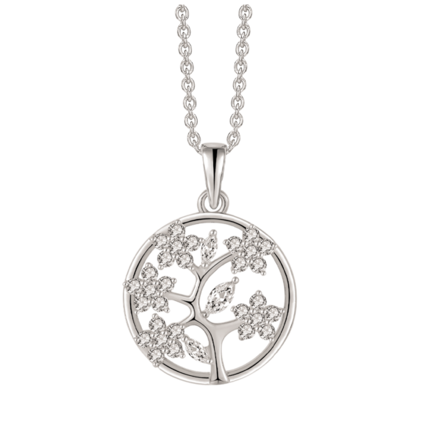 Livets träd Silverhalsband, med zirkonstenar. Mått: 16,2 x 2,9 mm