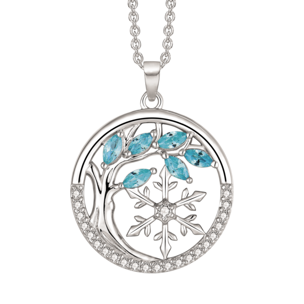 Tree of Life Silverhalsband, med blå akvamarin och vita zirkonstenar