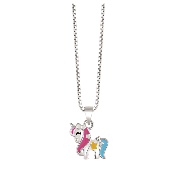 Enhörning / häst Silverhalsband rosa/gult och ljusblått