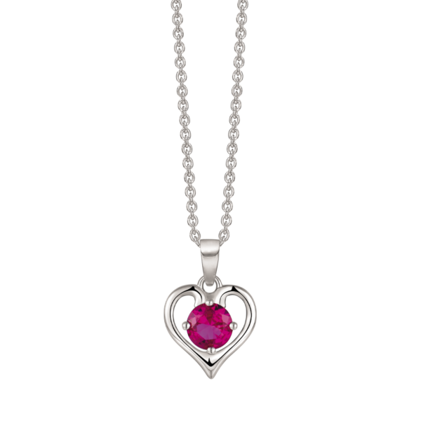 Silver Heart halsband med röda syntetiska cubic zirconia
