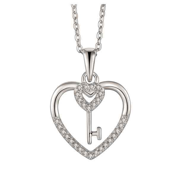 Silver Heart halsband hjärta med nyckel och zirconia sten Mått: 15 mm