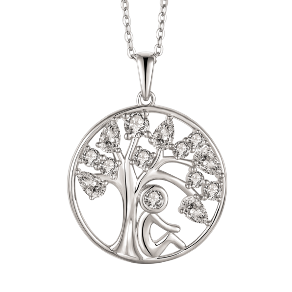 Tree of Life Silverhalsband, i en cirkel med en man och zirkonstenar. Mått: 26 mm