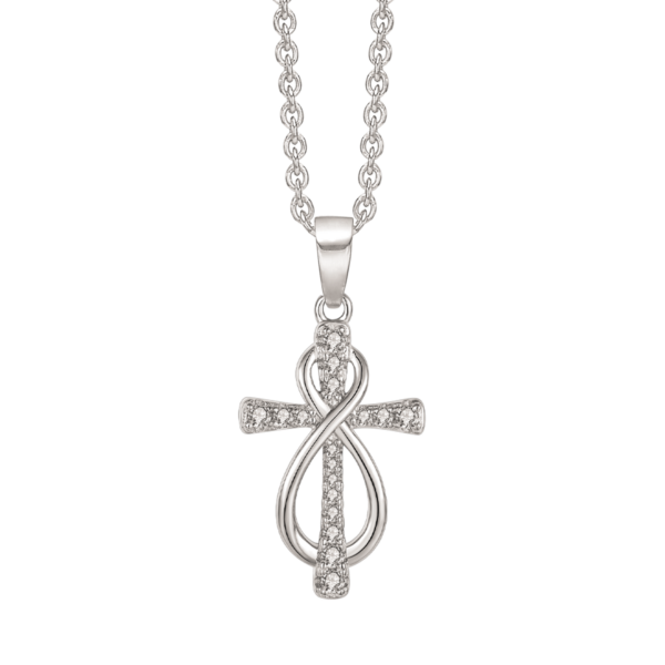 Cross Silver halsband, med zirconia stenar och evighetstecken. Mått: 21 x 14 x 3,11 mm
