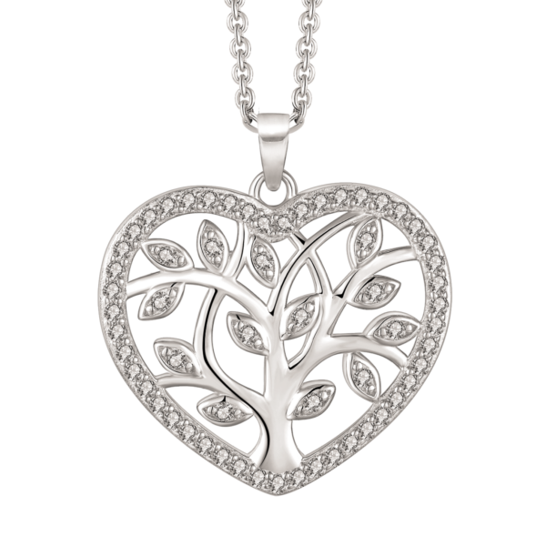 Tree of Life Silverhalsband, med hjärta och zirkonstenar. Mått: 20 x 22 x 2,8 mm