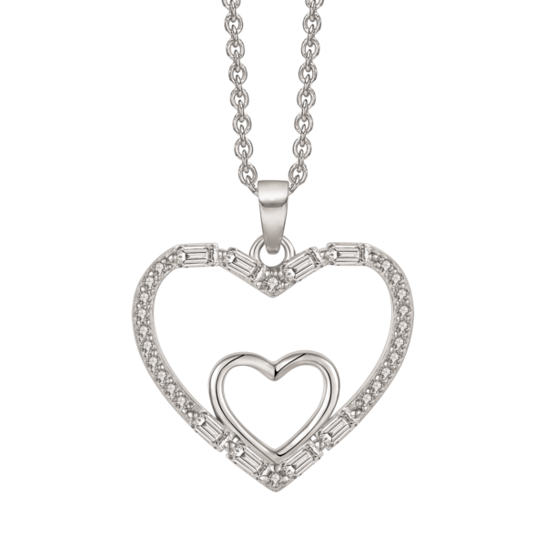 Double Heart Silver halsband, med syntetiska cubic zirconia