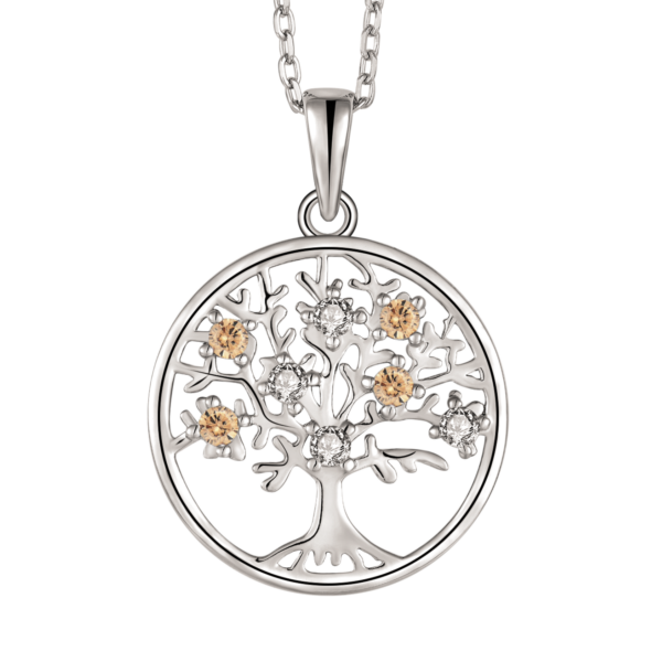 Tree of Life Silverhalsband med zirconia i vitt och brunt