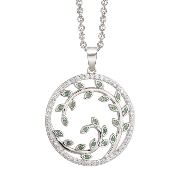 Cirkel Silverhalsband, med vita och gröna stenar