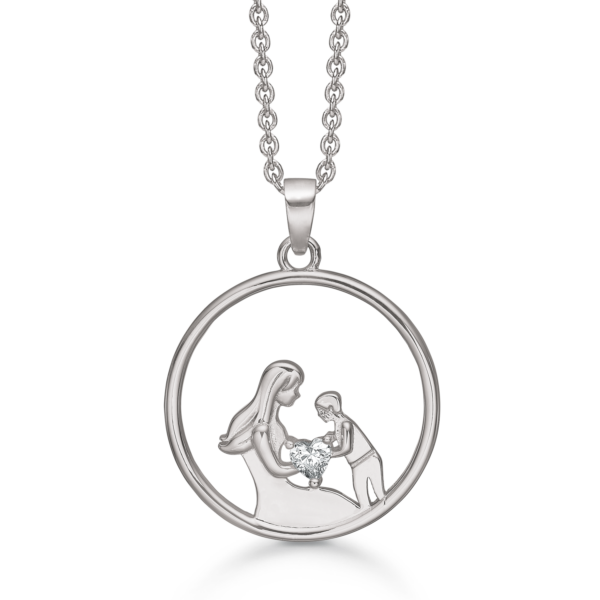 Mor och son halsband cirkel med en facetterad zirconia sten