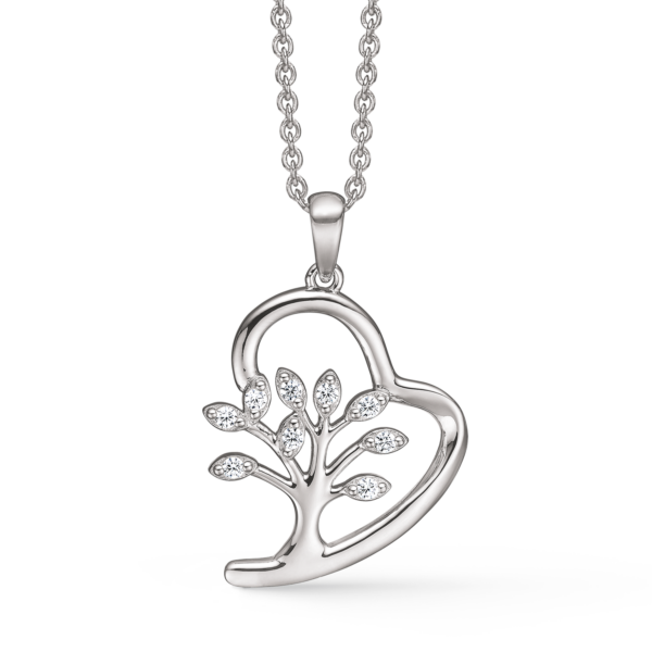 Dust ring tree of life / hjärta halsband, med zirconia stenar - 42-45 cm
