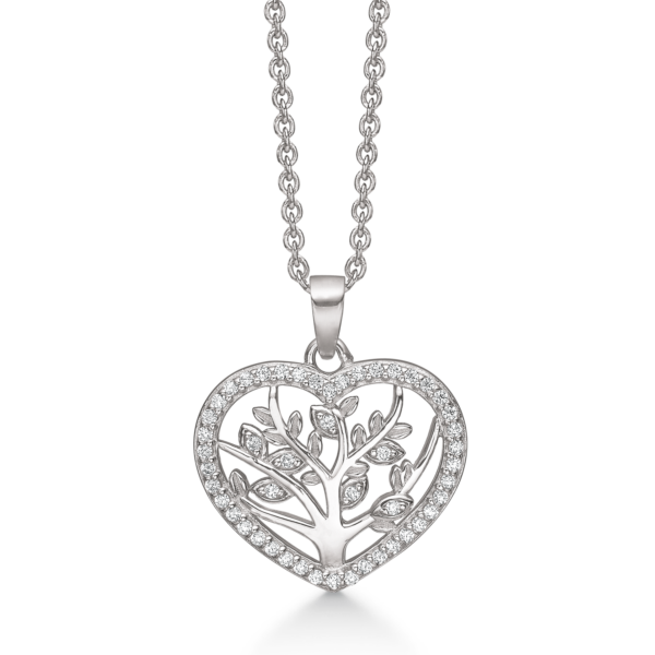 Dust ring tree of life / hjärta halsband, med zirconia stenar - 42-45 cm