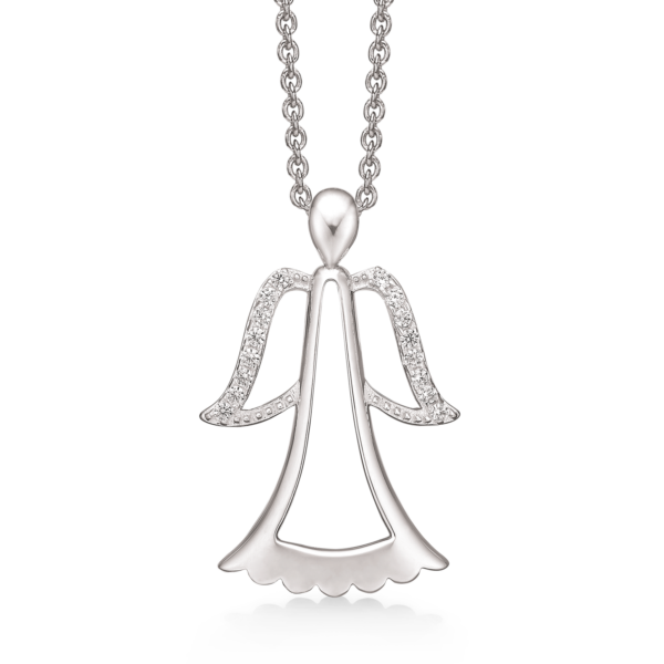Silverhalsband rodiumpläterad ängel med facetterad zirkon som vingar