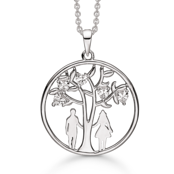 Støring livets träd halsband med kvinna och man. Med hjärtformad zirkonsten - 42-45 cm