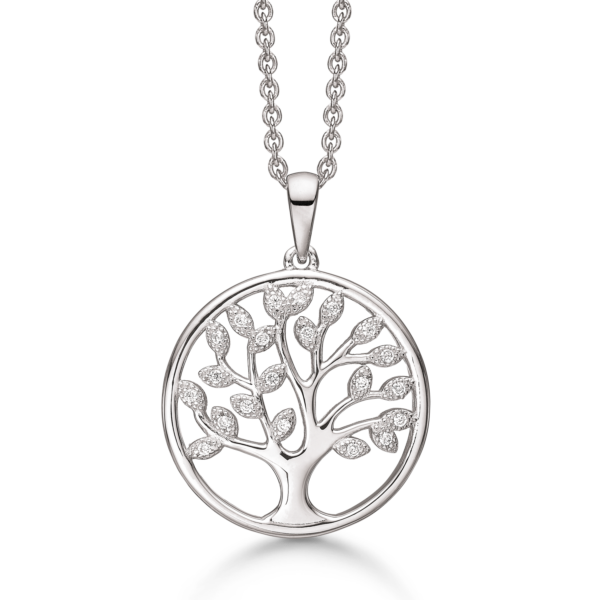 Støvring livets träd silverhalsband med zirkonstenar - 42-45 cm