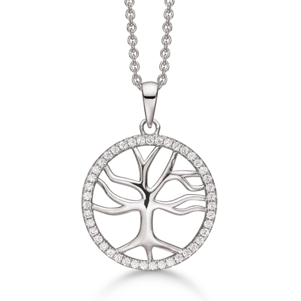 Støring livets träd halsband med zirconia stenar - 42-45 cm