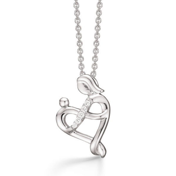 Mor och barn halsband hjärta och evighetstecken med fasetterad zirconia. "oändlighet"