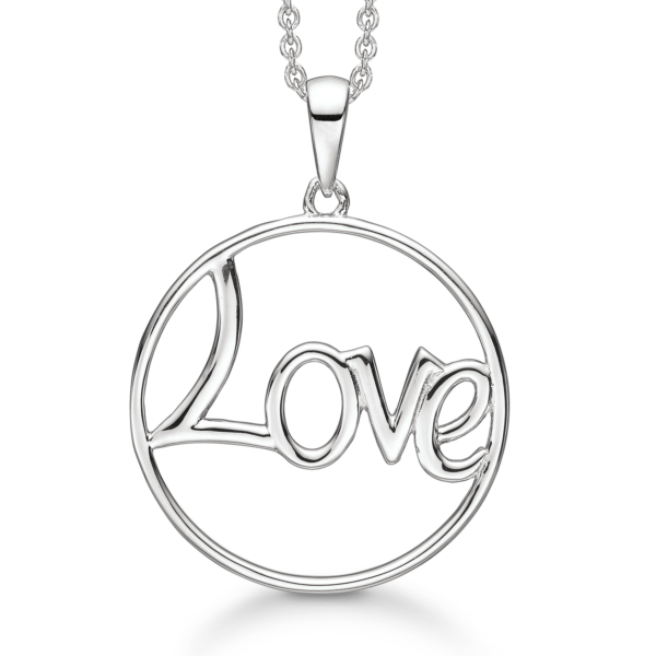 Silverhalsband rhodiumpläterat statement circle "Love"