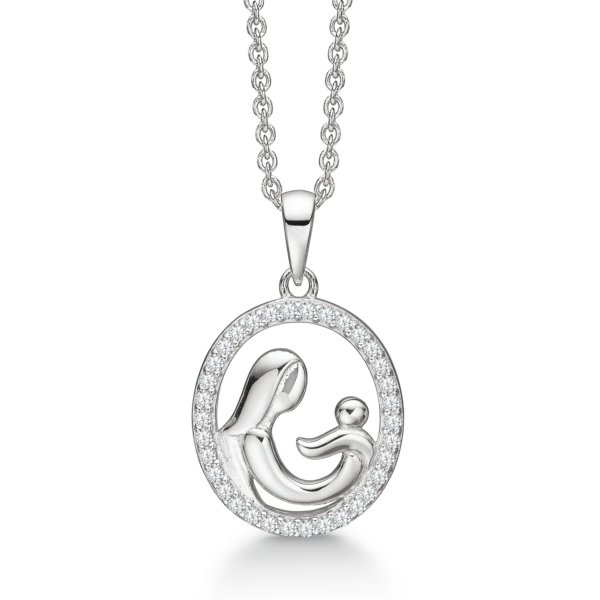 Mamma barn halsband silver oval med zirconia stenar