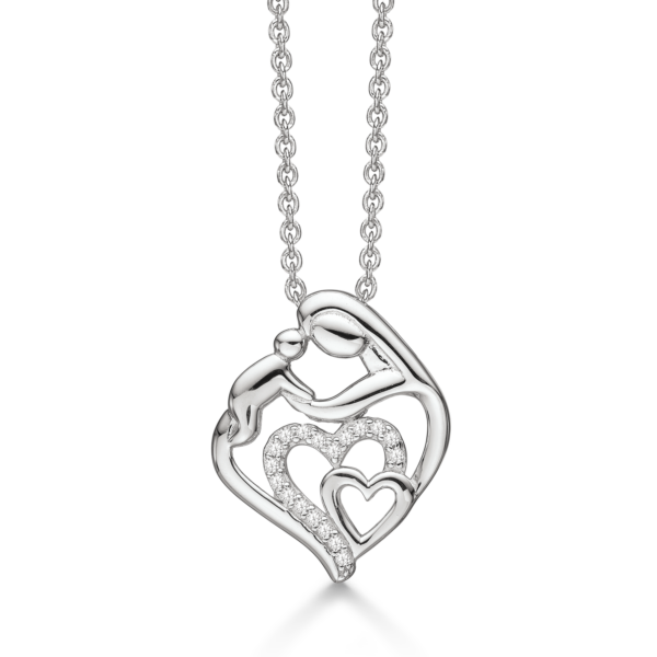 Mamma barn halsband silver hjärta med facetterad zirconia sten