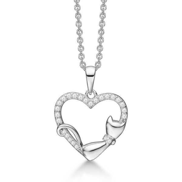 Dust ring hjärta halsband med katt och zirconia stenar 42-45 cm