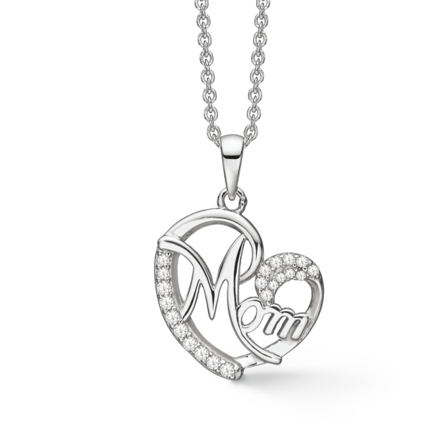 Mammahjärta halsband i silver med zirkonia stenar Längd: 42-45