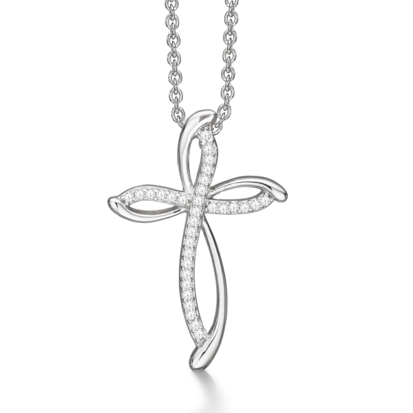 Silverhalsband rhodinerat kors med facetterad zirkon