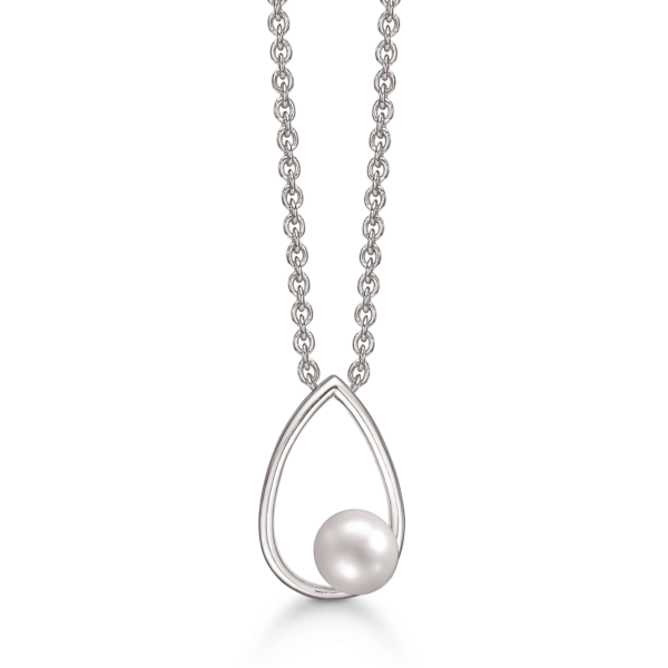 Dammring droppformat pärlhalsband i silver