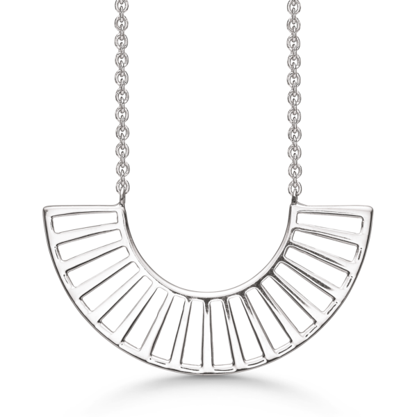 Silverhalsband rhodinerat 2 rosetter med linjer mellan
