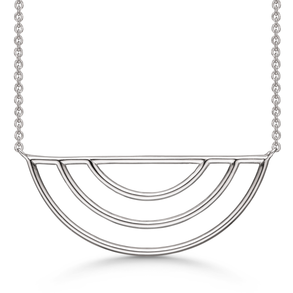 Silverhalsband rodiumpläterat 3 rosetter på stång Kedjan är längd 40-42-44 cm.