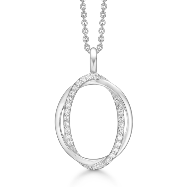 Silverhalsband rhodinerad dubbel oval med facetterad zirkon
