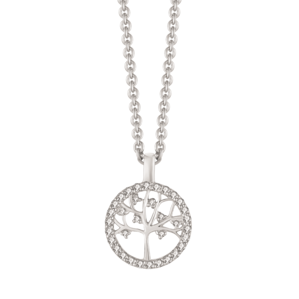 Tree of Life Silverhalsband, i en cirkel med zirkoner