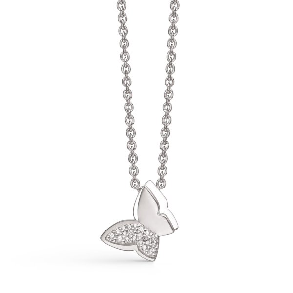 Silverhalsband rodiumpläterade fjärilar med facetterad zirkon