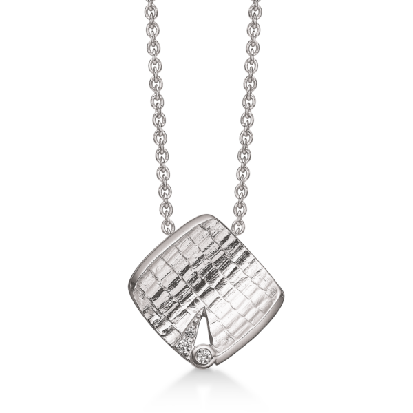 Silverhalsband rodiumpläterat svängt kvadrat med facetterad zirkon