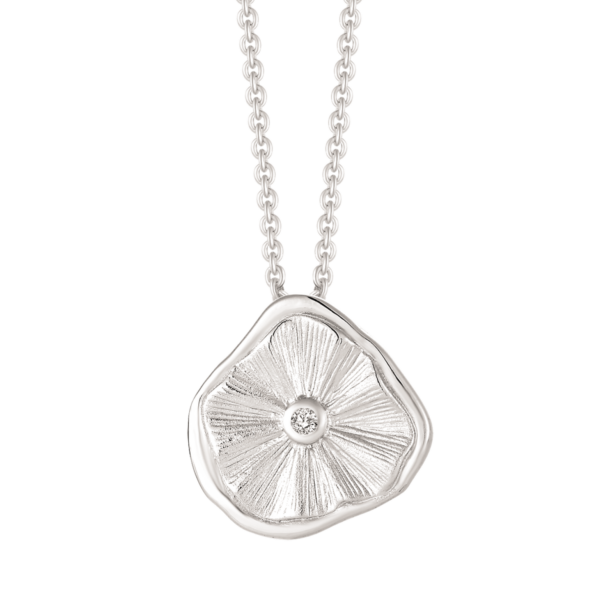 Silverhalsband matt blomma i slät kant med zirconia