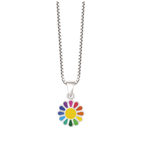 Silverhalsband cirkel som en blomma i olika färger med blyfri emalj