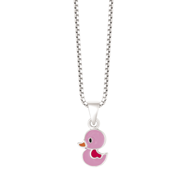 Silver halsband anka i rosa/röd med blyfri emalj