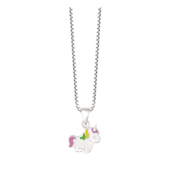 Enhörning/häst Silverhalsband, med vit, rosa, gul och grön emalj