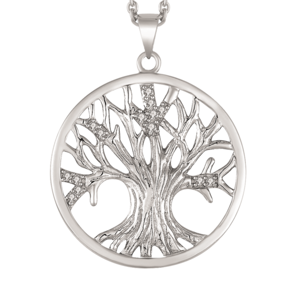 Livets träd Silverhalsband, med zirconia "livets träd"