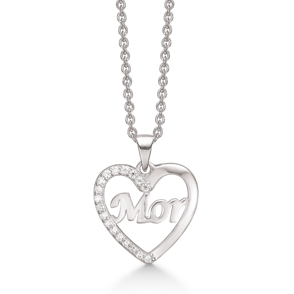 Moderhalsband med hjärta i silver och med zirkonstenar Längd: 42-45 cm