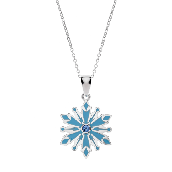 Silverhalsband snöflinga i blått med facetterade zirkoner. Kedjan i längd 35-38-40 cm.