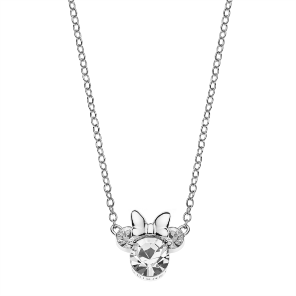 Silverhalsband Minnie med en stor facetterad zirconia som ansikte och öron. Silver rosett