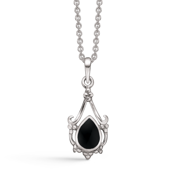 Silverhalsband rodiumpläterad smulklocka med oval onyx