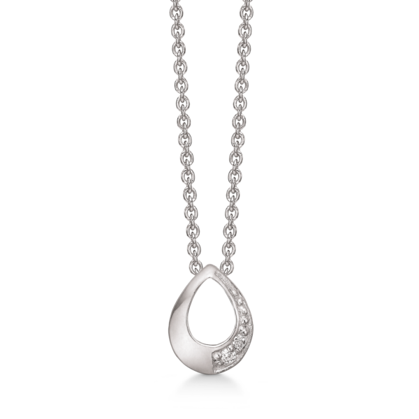 Silverhalsband rhodinerad oval med facetterad zirkon på sidan