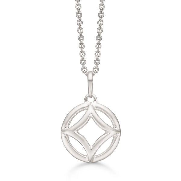 Silverhalsband rodiumpläterat kvadrat i cirkel. Mät 15 mm