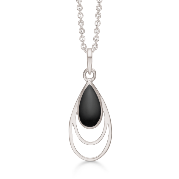 Silverhalsband rodiumpläterat dubbel oval med onyx