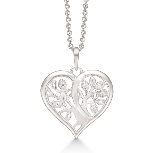 Dust ring tree of life / hjärta halsband, med zirconia stenar - 42-45 cm