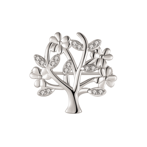 Silverbrosch livets träd med syntetiska cubic zirconia Mått: 25,3 x 27 x 3,5 mm